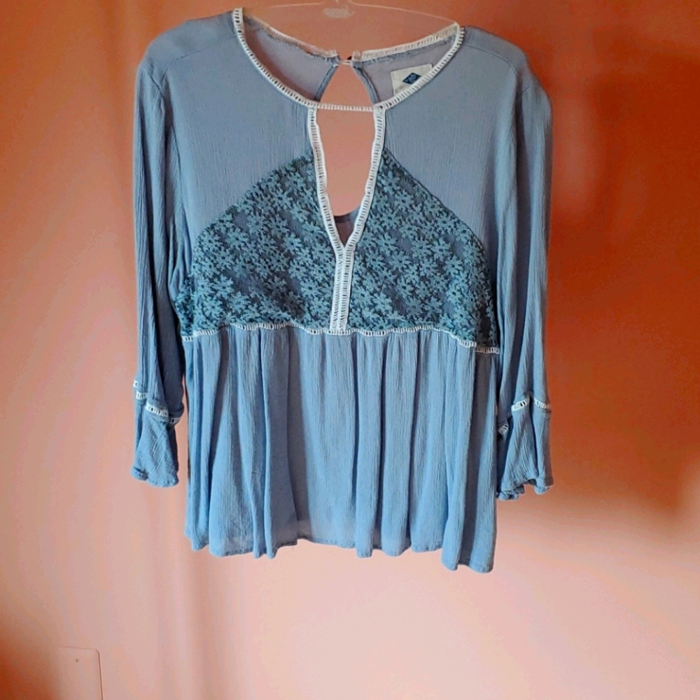 Dusty blue lace blouse